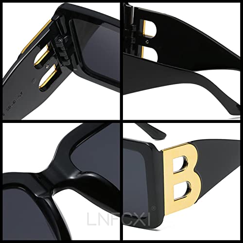 CHUNNUAN Gafas de sol rectangulares de gran tamaño The Letter B cuadradas de lujo para mujeres y hombres, color gris leopardo