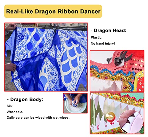 Cinta de danza del dragón: serpentina de lanzamiento de dragón chino, bailarina de cinta giratoria liviana con cuerda oscilante, Poi de seda giratoria for ejercicios for personas mayores, juego de jue