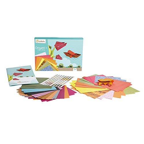 Clairefontaine ES Avenue Mandarine 42721O – Una caja creativa Origami Initiation n° 2 que incluye 40 hojas de papel origami, una tabla de pegatinas y 10 modelos de plegado