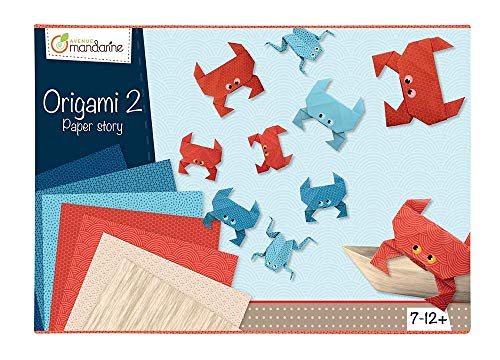 Clairefontaine ES Avenue Mandarine 42721O – Una caja creativa Origami Initiation n° 2 que incluye 40 hojas de papel origami, una tabla de pegatinas y 10 modelos de plegado