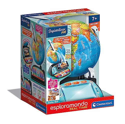 Clementoni - 16446 - Sapientino più - Exploramondo Real Time - Globo interactivo parlante, globo terráqueo infantil, juego educativo de 6 años, electrónico parlante, bolígrafo Bluetooth, aplicación