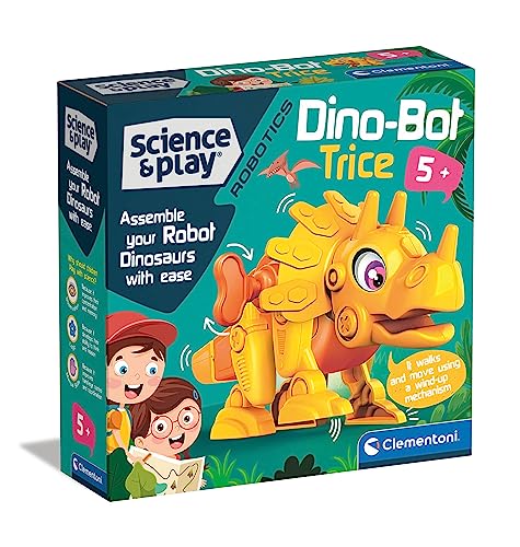 Clementoni- Dino BOT Triceratops, Set de Robot para Montar y Aprender robótica Infantil, Juguete Educativo para niños de 5 años o más (75073), Color Naranja (75074)