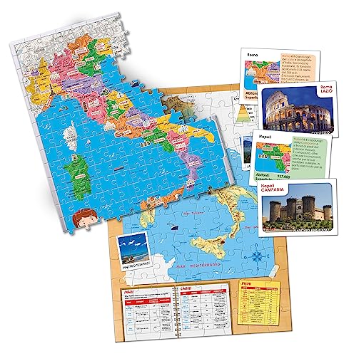 Clementoni- Italy Sapientino più – Descubrimos Smart – Puzzle Mapa Físico Y Política Educativo de 6 años, Juego de geografía para niños, Fabricado en Italia, Color Italiano (16594)