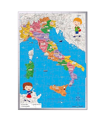 Clementoni- Italy Sapientino più – Descubrimos Smart – Puzzle Mapa Físico Y Política Educativo de 6 años, Juego de geografía para niños, Fabricado en Italia, Color Italiano (16594)