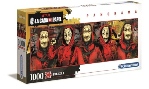 Clementoni - Puzzle 1000 piezas panorámico La Casa de Papel, Puzzle adulto series Netflix Money Heist (39545)