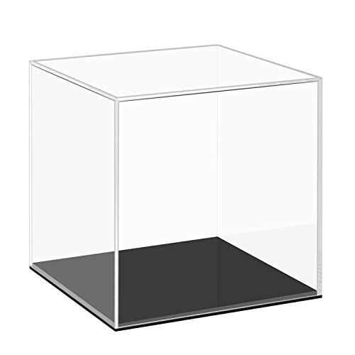Cliselda Vitrina acrílica Transparente Totalmente montada, Caja organizadora acrílica con Base Negra para Figuras de acción, Juguetes de colección (10x10x10cm)