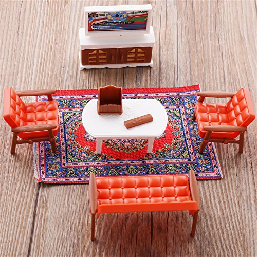 Cobee Casa de muñecas en miniatura, 4 piezas 1:12 mini alfombra vintage casa de muñecas estampado floral Turquía alfombra mini manta piso lana casa muñeca decoración accesorios