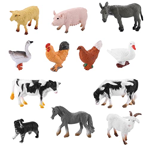 cobee Figuras de Animales de Granja, 12 Piezas Figuras de Animales realistas Modelo de Animales de Granero Juego Educativo de Aprendizaje Juego de decoración para Pasteles Favores de Fiesta（3-6cm）