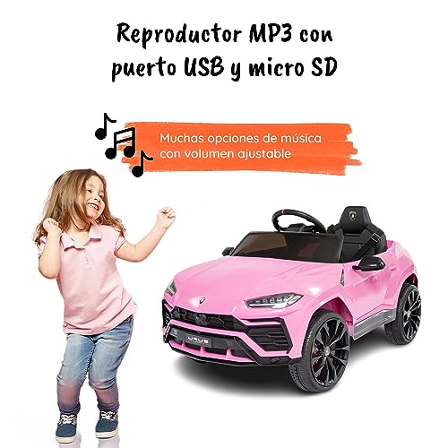Coche electrico para niños Lamborghini Urus de BabyCar - Coche electrico niño 12v con Licencia Oficial con Control Remoto de 2.4 GHz Apertura de Puertas y MP3 (Rosa)