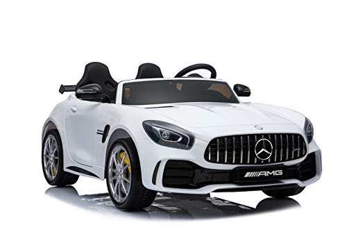 Coche eléctrico para niños Mercedes GT R AMG, Dos plazas, neumáticos EVA, Asiento de Cuero, 2X 35W Blanco, Colores:Blanco