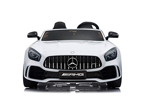 Coche eléctrico para niños Mercedes GT R AMG, Dos plazas, neumáticos EVA, Asiento de Cuero, 2X 35W Blanco, Colores:Blanco