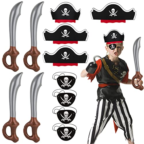 COLOFALLA 12pcs Sombrero y Parche Pirata Espada Inflable Accesorios Disfraz Pirata Niños para Fiesta Pirata Carnaval Infantiles Cumpleaños