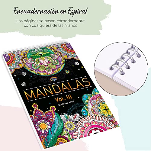 Colorya Libro para colorear Mandalas Vol. III – Tamaño A4 – Cuaderno de dibujo antiestrés, Zen – Ocupación para adultos – Papel premium, no fluye, impresión unilateral
