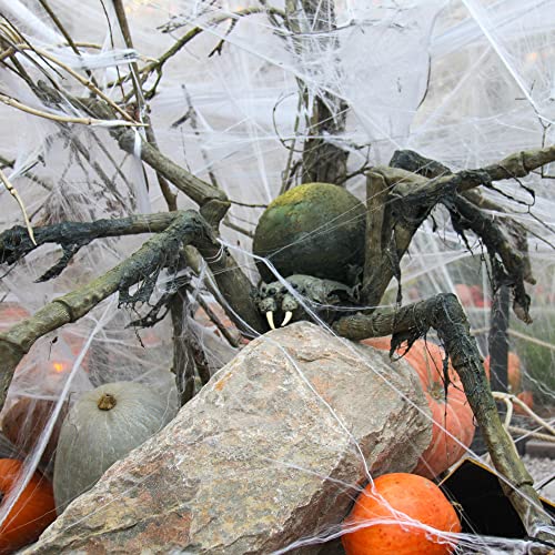 com-four® 400g Tela de araña Decorativa con 24 arañas - Telarañas como decoración para Halloween y Fiestas de Terror