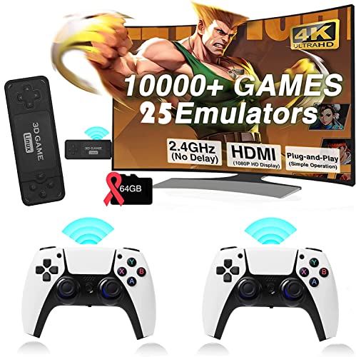Consola de Juegos Retro, Plug and Play de Videojuegos incorporada más de 12000 3D Juegos clásicos 4K Ultra HD Game Stick con Controlador inalámbrico de 2.4G soporta más de 25 emuladores