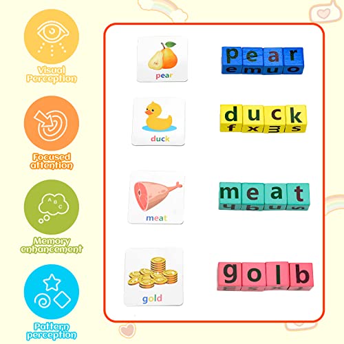 Coogam Bloques de Color Juegos de ortografía, Bloques Juegos de ortografía con Letras a Juego con Palabras, Alfabeto ABC, Aprendizaje Educativo, Un Juguete de iniciación para niños de 3 a 8 años