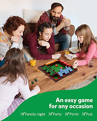 Coogam Juego de dados de Shut The Box Juego de números de matemáticas de madera Juego de pub familiar 1-4 jugadores con 10 dados de colores para adultos y niños 3 4 5
