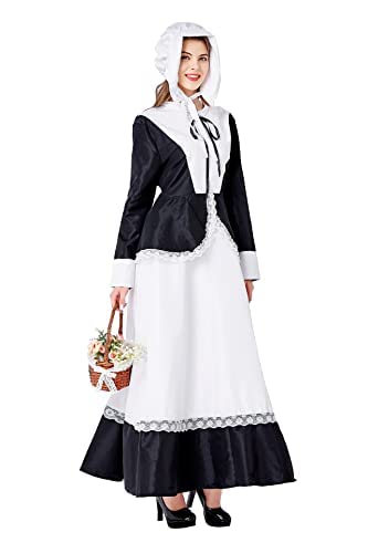 COSDREAMER Disfraz de pionera para mujer, vestido colonial, vestido medieval, disfraz de pradera pastoral de guerra civil (XL)