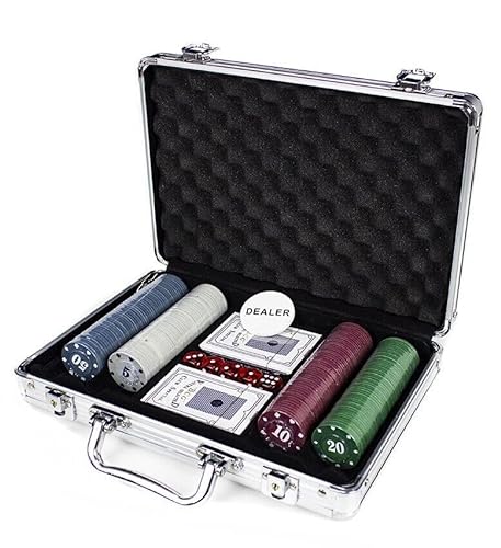 COSHANO Set de Poker Maletín Premium de Aluminio con 200 fichas, Dos Barajas de Cartas, 5 Dados y ficha Dealer, Estuche portátil, Blackjack.