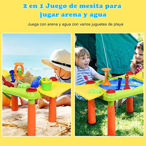 COSTWAY Mesita de Jugar para Arena y Auga Mesa con Accesorios y Tapa para Niños Jugar Playa al Aire Libre (Modelo 1)