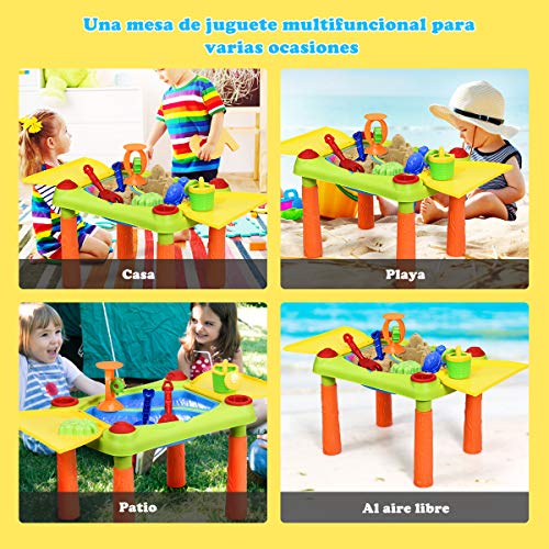 COSTWAY Mesita de Jugar para Arena y Auga Mesa con Accesorios y Tapa para Niños Jugar Playa al Aire Libre (Modelo 1)