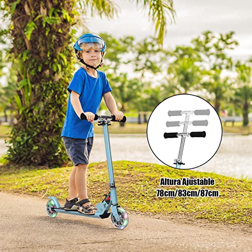 COSTWAY Patinete Niño,4 a 13 años, Scooter Roller con 2 Led Ruedas, Altura Ajustable, Patinete Plegable hasta 70kg (Cielo Azul 1)