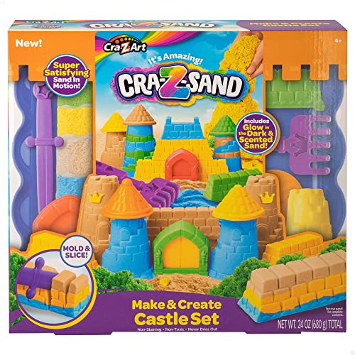 Cra-Z-Art 46911 - Set castillo de arena mágica para niños que brilla en la oscuridad / Arena fluorescente que brilla en la oscuridad, manualidades para niños / Juguetes para niños