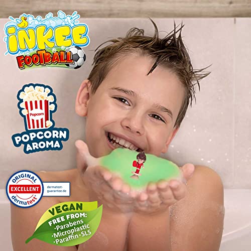 CRAZE INKEE Bomba de baño para niños con figura Sorpresa de Jugador de Fútbol, Bombas de baño con aroma a Palomitas, Color verde o azul, 80g, 1 de 6 diseños, Aleatorio, Sin Gluten