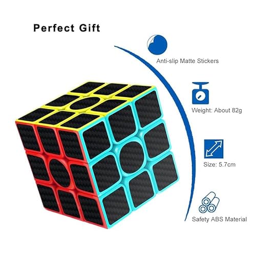 CREADY® Cubo Mágico 3x3 Velocidad, Puzzle De Gran Resistencia, Speed Cube Rompecabezas Educativo para Niños Y Adultos, Tensión Ajustable, Adhesivos De Fibra De Carbono, 5.5 cm, Oscuro