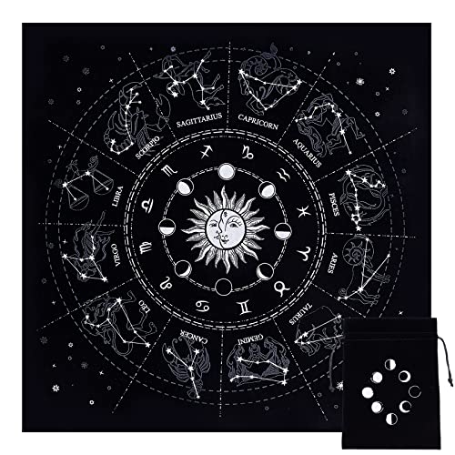 CREATCABIN Tela de Altar Fases de la Luna Sol Celestial Constelación Tarot Deck Tapiz Espiritual Mantel Tela Sagrada Astrología con Tarot Card Bag para Adivinación Brujería Pagan