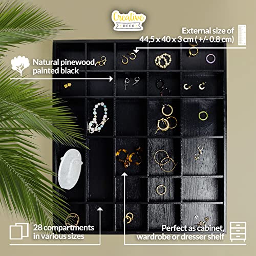 Creative DECO Vitrina Expositora Coleccionista Negra | 28 Compartimentos | 44,5 x 40 x 3 cm | Expositor Dedales | Perfecta para Joyería Objetos de Valor Juguetes
