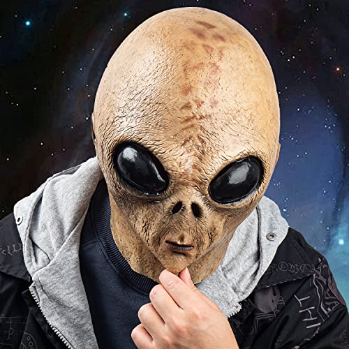 CreepyParty Máscara de alienígena calva con ojos grandes espeluznante extraterrestre ET látex máscara de cabeza completa disfraz para Halloween Carnaval fiesta de disfraces