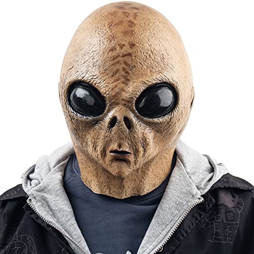CreepyParty Máscara de alienígena calva con ojos grandes espeluznante extraterrestre ET látex máscara de cabeza completa disfraz para Halloween Carnaval fiesta de disfraces
