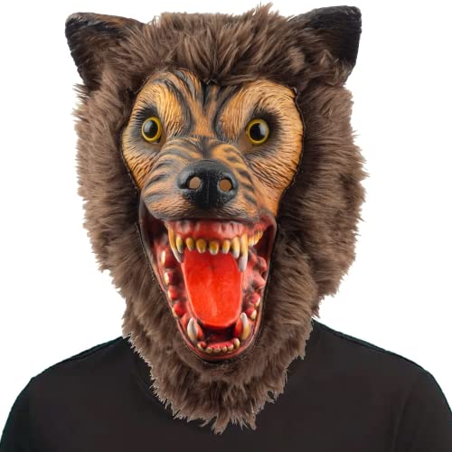 CreepyParty Máscara de hombre lobo marrón para Halloween, monstruo de terror aterrador, máscara de látex para adultos