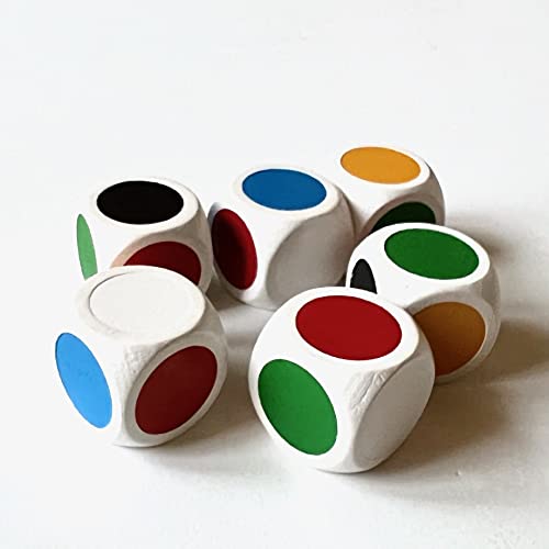 Cubo de pintura XL de madera extragrande (20 mm) para niños pequeños, personas mayores y juegos XL (6 dados, rojo, amarillo, azul, verde, negro, blanco)
