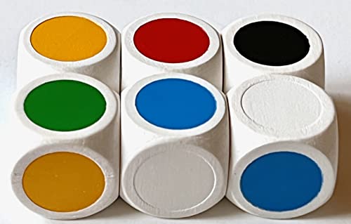 Cubo de pintura XL de madera extragrande (20 mm) para niños pequeños, personas mayores y juegos XL (6 dados, rojo, amarillo, azul, verde, negro, blanco)