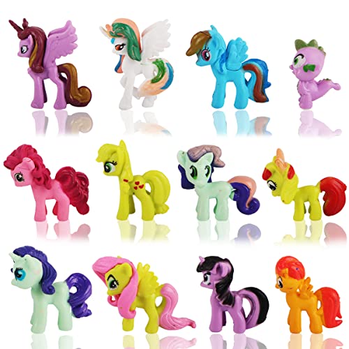 Cupcake Toppers Figura, FainFun 12 Piezas Mini Figuras Tarta Decoración Little Ponys, Figuras de Cupcakes Juguetes, Decoración de Pasteles de Dibujos Animados, para Tartas de Cumpleaños para Niños