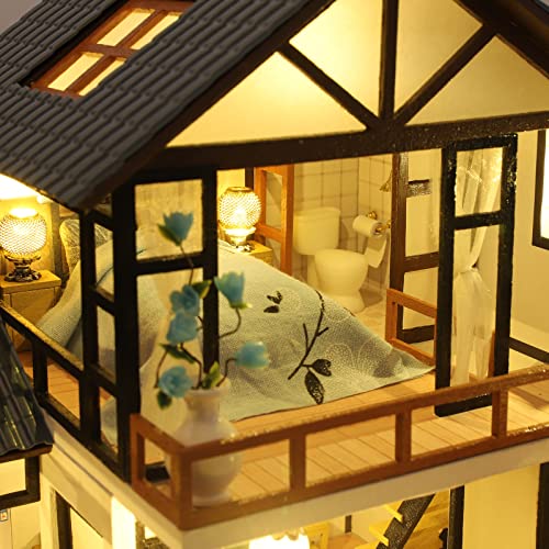 Cuteefun Kit de Casa en Miniatura de Bricolaje para Adultos para Construir, Modelo de Casa de Manualidades con Muebles, Música y Herramientas, Haz tu Propio Regalo, Villa Oriental