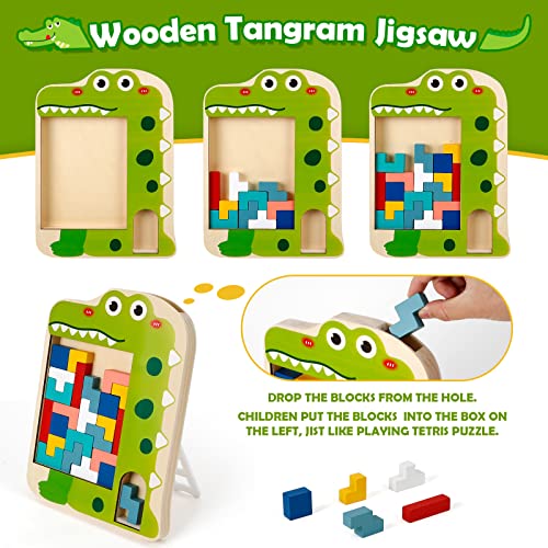 Czemo Juguetes Tetris de Madera para Niños, Juego de Rompecabezas de Madera, Rompecabezas de Tangram, Juguetes Montessori para niños y niñas 3 4 5 6 años