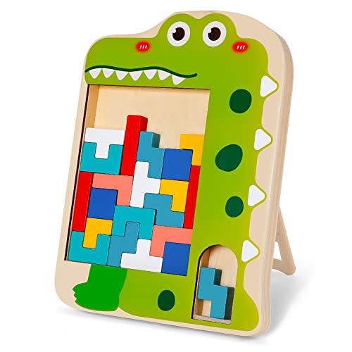 Czemo Juguetes Tetris de Madera para Niños, Juego de Rompecabezas de Madera, Rompecabezas de Tangram, Juguetes Montessori para niños y niñas 3 4 5 6 años