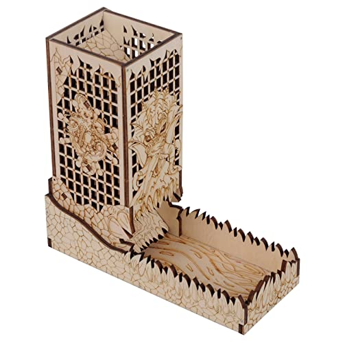 CZYY Torre de dados con bandeja de madera grabada con láser, rodillo de dados portátil y plegable, perfecto para juegos de mesa y juegos de rol de mesa (Cthulhu)