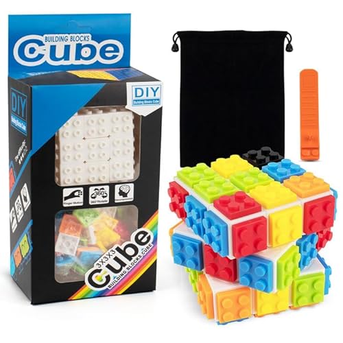 D-FantiX Building Blocks Brick 3x3x3 High Speed Cube Toy, Build-On Brick 3D Cube, Handheld Brain Teaser Puzzle Gift, Kids Adult Educational Building Cube Game (Incluye Separador de Ladrillos)