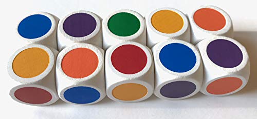 Dados de color de madera extragrandes (20 mm), dados para niños pequeños, para personas mayores y juegos XL, fabricados en Alemania (10 dados, rojo, amarillo, azul, verde, naranja, morado)