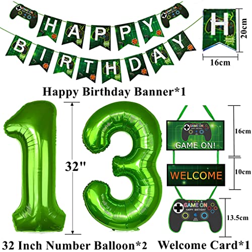 Dalettu Globos de videojuego de fiesta, decoración de juego, mando de juegos, globo 13, globos jugadores, accesorios para fiestas con globo negro y verde, pancarta de cumpleaños para 13º videojuego