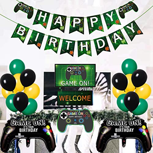 Dalettu Globos de videojuego de fiesta, decoración de juego, mando de juegos, globo 13, globos jugadores, accesorios para fiestas con globo negro y verde, pancarta de cumpleaños para 13º videojuego