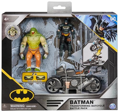 DC Comics Transforming Batcycle Battle Pack con Figuras de acción de Batman y Killer Croc de 10 cm, Juguetes niñas a Partir de 4 años (Spin Master 6067444)