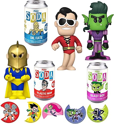 DC Super Powers Hero Figures Activate Beast Boy Soda tin Can Dr. Fate Bundled with Plastic Man Stetchy DC Comics Guy + Teen Titans Stickers 3 Items