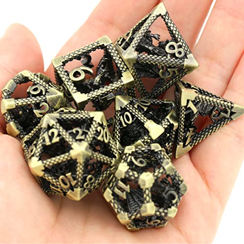 D&D Dice, Dungeons and Dragons Dice HNCCESG Metal Dice Set Polyhedral Hollow Role Playing D and D Starter Dice for RPG MTG Table Board Games Pathfinder Warhammer Shadowrun Yahtzee (3D Bronze)