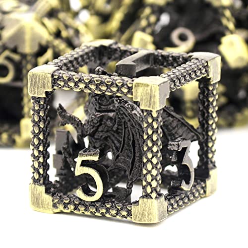 D&D Dice, Dungeons and Dragons Dice HNCCESG Metal Dice Set Polyhedral Hollow Role Playing D and D Starter Dice for RPG MTG Table Board Games Pathfinder Warhammer Shadowrun Yahtzee (3D Bronze)