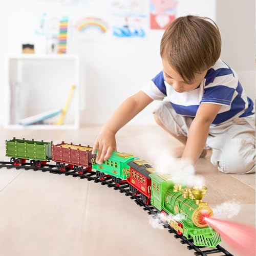 deAO Trenes Electricos Juguete para Niños Clasico Tren Navidad de Vapor Spray de 3 Vías, con Luces y Sonidos, Trenes de Juguete Regalos para Niños